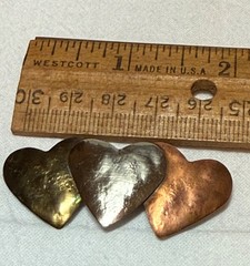 triple heart brooch three color copper brass and silver tone brooch