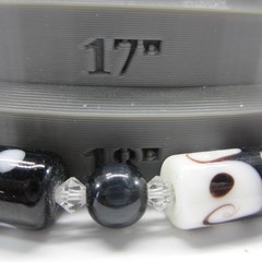 Vintage Glass Beaded Necklace Art Glass Black White 18 Inch