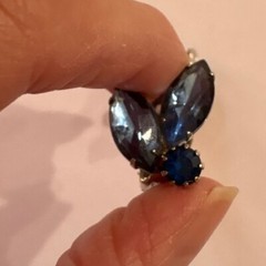 1960s Vintage Blue Rhinestone Clip On Earrings Cocktail Party Jewelry
