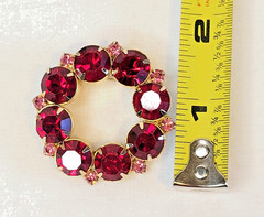 Berry Red/Pink Rhinestone Brooch Gold tone Vtg Unsigned Pin MCM Jewelry 1.5″
