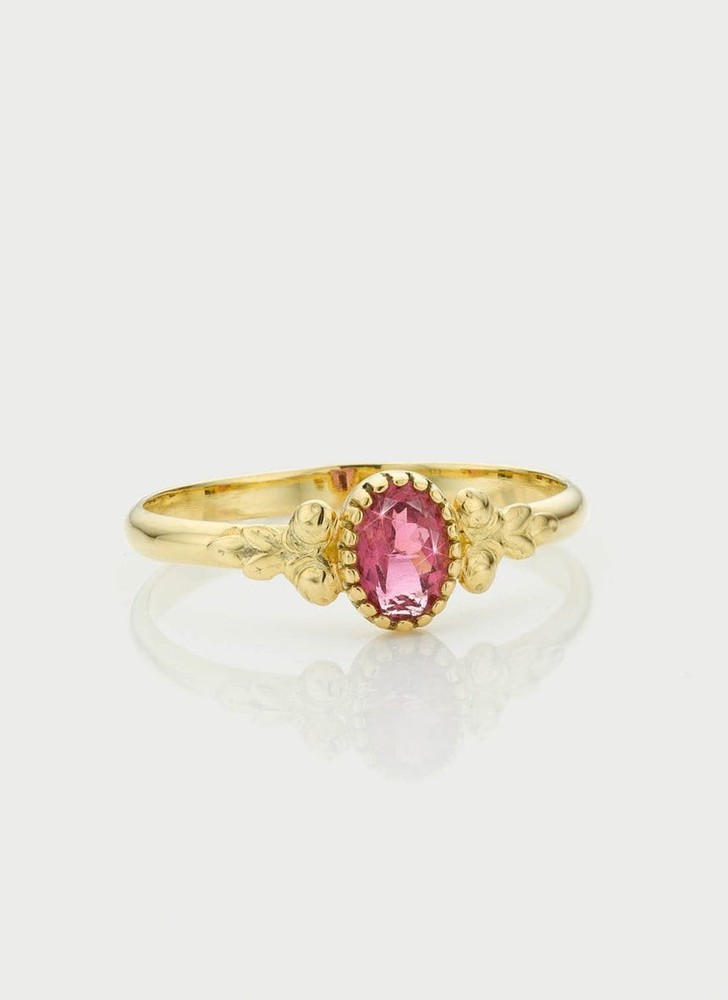 Vintage Style Pink Oval Ruby Wedding Ring In 14 Yellow Gold Finish Ring For Her