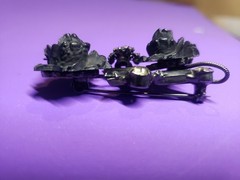 Vintage Juliana D&E Molded Plastic Rhinestone Flower Brooch Pin Mourning Jewelr