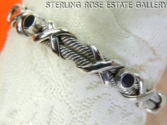 VINTAGE ONYX FLEXIBLE STERLING SILVER 0.925 7 1/2″ CUFF BRACELET slightly adjust