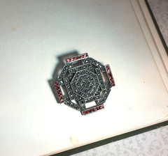 Vintage Sterling Silver Judith Jack Marcasite & Garnet Brooch V1316