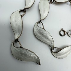 VTG Finn Jensen Norway Sterling Silver White Enamel 17″ Necklace 33.7g#yde