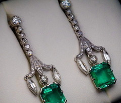 Art Deco Antique Dangle Earrings 14K White Gold Over 3 Ct Lab Created Emerald