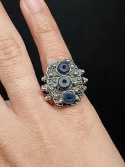 Vintage Sterling Silver Lapis Ring Tribal Middle Eastern Style Size 3.25