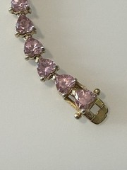 Vintage Pink Trillion Cut Stone Bracelet Sterling Silver Gold Plated 8.25”