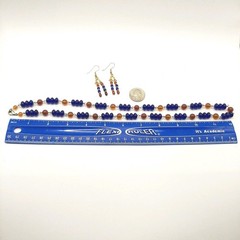 Egyptian Revival Carnelian And Blue Glass Vintage Necklace And Earrings Set