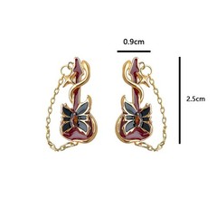 Guitar Music Earrings 14K Gold Plated Enamel Chain Rock Punk Jewelry Unisex Stud