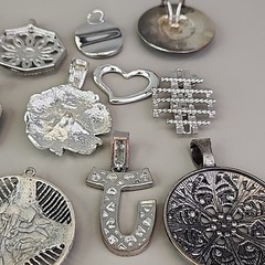 Vintage Silver Tone Pendant Lot of 13 Clear Rhinestones Enamel Chunky KC Best