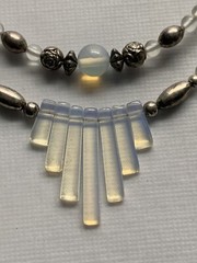 Vintage 16” Silvertone And Opalite Glass Beautiful Statement Double Bottom, B3