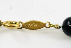 Vintage Napier Beaded Necklace Black & Gold Tone Retro 30”