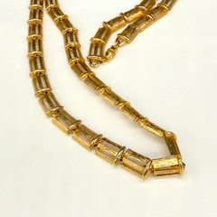 Vintage Necklace Textured Gold Tone Barrel Beads 32 inches