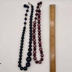 2 Vintage Faux Pearl Necklaces Blue Pink Burgundy Beaded Rhinestone