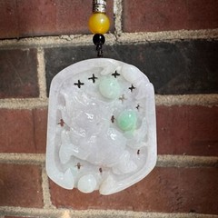Grade A Burma Jadeite White and Green Chinese Unicorn 麒麟 Pendant Certified