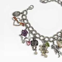 Kirks Folly Secret Garden Charm Bracelet Fairies Moon Bee Silver Tone Box