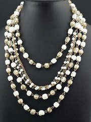 Vintage W Germany Milk Glass Faux Pearl Multi Strand Statement Necklace 90g…