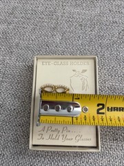 Vintage Gold Tone Cat Eye Glasses Brooch Pin with Faux Pearls Eyeglass Holder