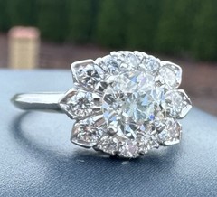 ESTATE MASSIVE 1CT CENTER EUROPEAN CUT NATURAL DIAMOND ENGAGEMENT RING PLATINUM