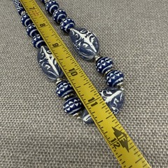 Vintage Necklace Blue White Patterned Beaded 22 Inches