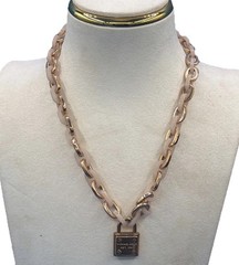 Michael Kors Rose Gold-Tone Pink Acetate Padlock Pendant Necklace Chic