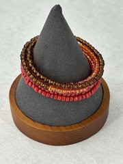 Multicolor Beaded Memory Coil Bracelet Orange Brown Red Iridescent