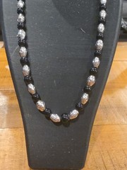 Vintage Sterling Silver And Onxy Necklace, Unmarked