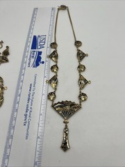 Vintage Amita Damascene Fan Link 3 Piece Set 24k Gold Plated Japan Full Parure