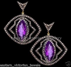 Stunning 2.25ct Rose Cut Diamond Amethyst Studded Silver Vintage Earring Jewelry