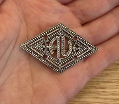 Vintage Art Deco Marsh & Son Sterling Silver Marcasite Monogram Brooch Pin AU AV