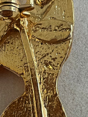 VTG Park Lane Brooch Pearlized Lucite 3.5in Deco Style Retro Dancer Gold Tone
