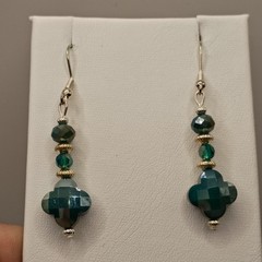 Vintage Style Teal Peacock Iridescent Faceted Crystal Clover Jewelry Set
