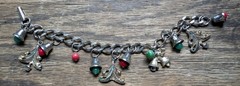 Vintage Christmas 7″ Chain/Charm Bracelet Trees Bells Ornaments