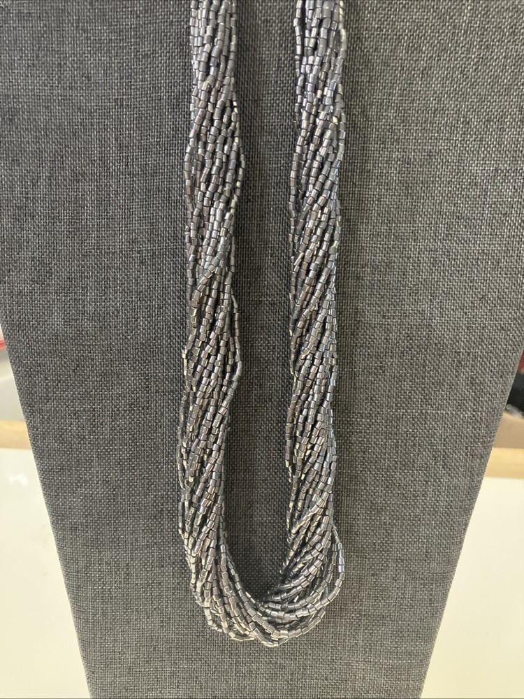 Vintage Silver Multi Strand Seed Bead Necklace Layered Rope Chain Women 18 In