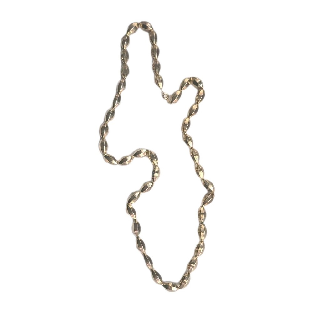 Gold Metallic Chain Necklace Strung Oval Faceted Beads Long Or Double 24″ Vntg