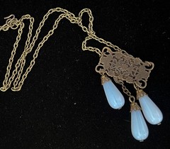 Vintage Necklace Chandelier Etruscan Style Pendant W Antique Opalite Czech Glass