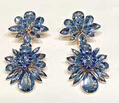 Huge DANGLE DROP Earrings Open Back Vintage Glass & Acrylic Stones 3.5 in. long
