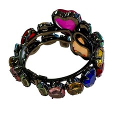 Multicolor Bracelet Rhinestone Hearts Bypass Hinged Maximalist Gunmetal Bright