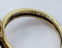 14k Yellow Gold White Green Enamel Butterfly Ring Vintage Size 6.5 R190