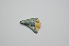 Vtg ARTISAN PORCELAIN lady mystic gypsy stars blue signed ZD25