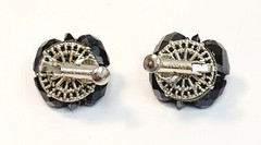 Vintage Vendome Earrings Black Marcasite Glass Beads Cluster Seed Beads
