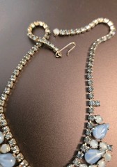 Vintage Pastel Blue/White Pearlized Stones/Rhinestone Necklace