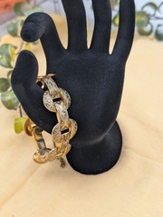 Vintage Toledo Damascene Bracelet Gold Black Silver Inlay W/ Safety Chain