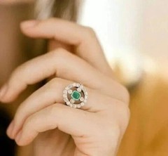 Art Deco Style Lab Created Cushion Emerald & Diamond Engagement 925 Silver Ring