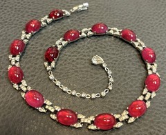 RARE ART DECO JOMAZ Or MAZER Faux Ruby Cabochon Rhinestone SILVER TONE Necklace