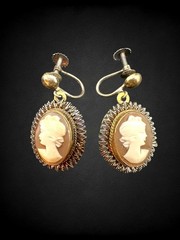 Vintage Italian Cameo 800 Silver Jewelry Set in Box Ring Necklace Earrings