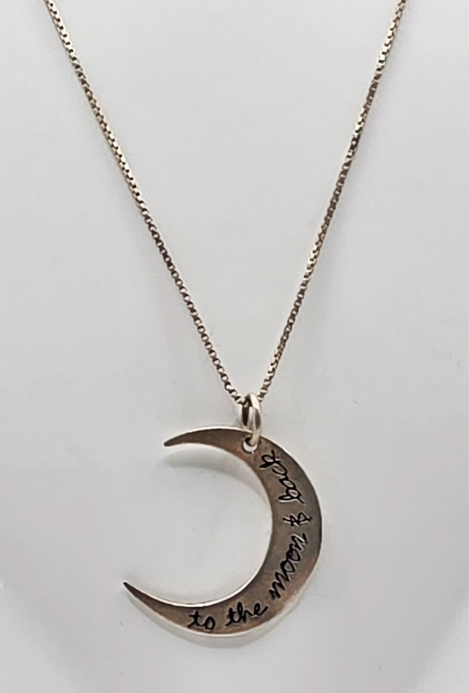 Sterling Silver ” To The Moon and Back” Cresent Moon Pendant on Chain Necklace