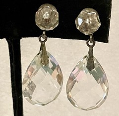 Beautiful Art Deco Faceted Rock Crystal Sterling Silver Drop Dangle Earrings