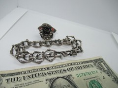 Vintage 800 Silver Etruscan Revival Coral Charm Bracelet Jewelry w/ Amethyst